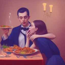 A woman eating a meal with her boyfriend