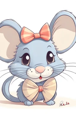 A cute drawing of a mouse wearing a bow on her head