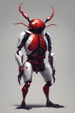 metallic red battle beetle, anthro, humanoid, wearing a white t-shirt and black shorts, standing, realistic digital art style