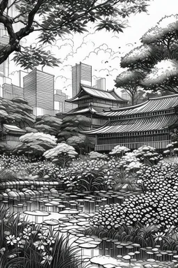 Tokyo garden in Spring abstract pencil black and white STYLE OF HIROKU OGAI