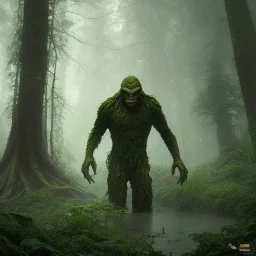 swamp thing, dramatic, dramatic lighting, pixar style, volumetric lighting, hyperrealism, 8k, high quality, photorealistic, lot of details