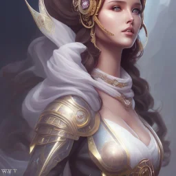 portrait busty and face, alone, camilla luddington face, busty hitomi tanaka, Crystal brown eyes, arab ameera al taweel with black hair, white veil, elegant, by WLOP,Artgerm,Greg Rutkowski,Alphonse Mucha, Beautiful dynamic,shadows,Artstation,concept design art,Octane render,8K