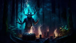 ritual of music by dj shaman in the dark forest