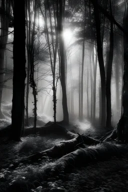 magic trees that are in forest black and white