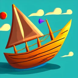 Small wooden ship, with bright sails, Legend Of Zelda: Wind Waker style, on a vast ocean, stylized, colorful, adventurous, full view.