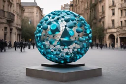 статуя на улице, Шар как атом/молекула: Сделать поверхность шара похожей на модель атома или молекулы, используя геометрические формы, светящиеся элементы или проекцию. . Для этого можно использовать различные геометрические формы, такие как круги, треугольники, шестиугольники и т. д., чтобы создать абстрактное изображение структуры атома или молекулы. Кроме того, возможно использование светящихся элементов, чтобы придать статуе особую магическую атмосферу и привлечь внимание прохожих ночью.