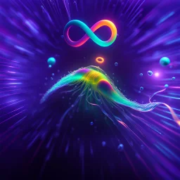 infinity symbol ∞ with vibrant single Plankton in water, striking, neon, chiaroscuro, dramatic, captivating, powerful, fantasy, beautiful, octane render, 16k post-production, artstation: award-winning: atmospheric: commanding: fantastical: clarity: ultra quality: striking: brilliance: stunning colors: amazing depth; lens: f/11, 35mm