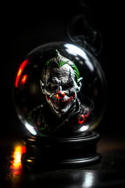 portrait of smoking joker inside crystal ball against pitch black background, shot on Hasselblad h6d-400c, zeiss prime lens, bokeh like f/0.8, tilt-shift lens 8k, high detail, smooth render, down-light, unreal engine, prize winning