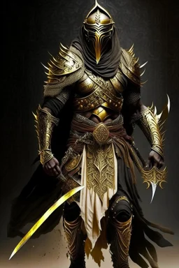 Arab warrior Full Body Full Armored Wearing Face Mask Iron Masculine Mysterious Powerful Fantasy High Quality Carrying Sword Golden clothes