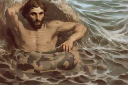 man in camo swim in deep water by andrea del sarto