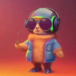 stylized Rabbit toddler, smiling, cyberpunk headphone, sunglass, gangsta gold neckless, full body, magenta puffer jacket, manila city backdrop, dramatic lighting, hyper realistic, unreal engine 5, 16k