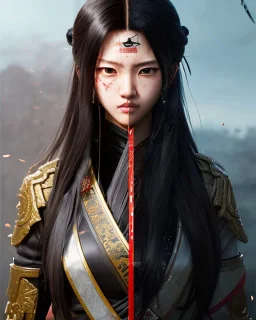 Detailed angry anime Kunoichi boy long brown hair, intricate details, full body portrait, keep head in frame, slight, black Japanese motif, concept art, highly detailed, digital painting, concept art, sharp focus, illustration, art by Yoji Shinkawa, WLOP and greg rutkowski and alphonse mucha and artgerm and yanjun Chen and Junji ito and Makoto Shinkai, HDR, octane render