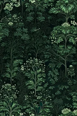 forest in green and gray on a black background in baroque style