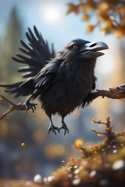 twig troll catching upside down crow with glue,bokeh like f/0.8, tilt-shift lens 8k, high detail, smooth render, down-light, unreal engine, prize winning