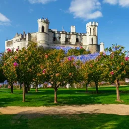 château d'Amboise soleil ciel bleu parc fleuri arbres