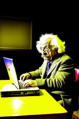 albert einstein in with laptop