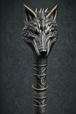 metal staff with wolf head