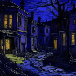 A dark violet abandoned district painted by Vincent van Gogh
