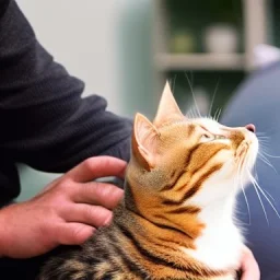 A man petting the cat