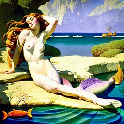 art by Maxfield Parrish, A naturist mermaid