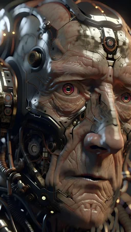 face of a old cyborg, realistic, made in octane 3d render, cinematic, ultra-realistic, extremely detailed octane rendering, 8K, VRA, close up