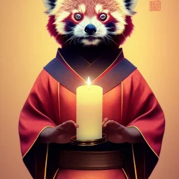 a cute litte red panda wearing Hanfu, holding a large candle, BK complex detail, cinema, reality, detail, octane rendering, stoic cinematic 4k epic detailed photograph shot on kodak detailed bokeh cinematic hbo dark moody 8k, 85mm f/16 by leica