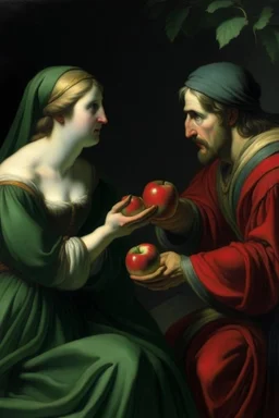 Lady macbeth tempting her husband with an apple