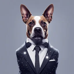 make one realistic business dog that is made of shapes and has a suit on looks a little like crystals lowest 2048 x 1152 pixels and highest 6 MB need to be a alpha