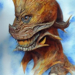 dungeons and dragons, fantasy, goblin, king, ochre skin, watercolour, blue nose, figure, pose, distinct face