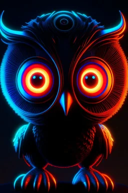 cute owl tron neon robot head with monocle, adorable cute chat robot with short punk hair and real human reflective eyes, tron world, its such a perfect day, motion blur, smoke, 8k, downlight, soft light, depth of field, photorealism, trending on art station, lotsa detail