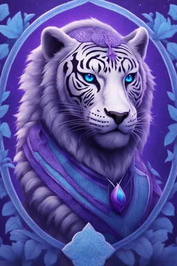 A 🐊+🐯+🐆=A.A legendary hybrid from ancient times. Decorated with solid bones resembling a blue tattoo. It is located on a field of purple patterned grass. Space white. Minute detail, high quality.