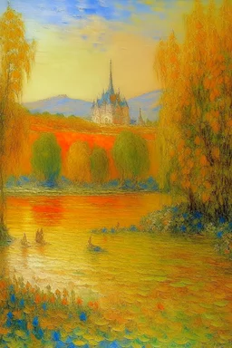 A light orange fairy kingdom painted by Claude Monet