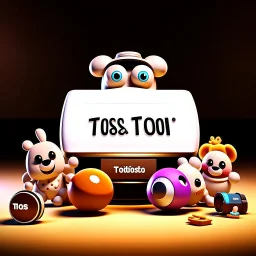 A Potato game with text "toss around a plush toy" with props and parts, product, 3d rendering, typography, fashion, cinema, illustration, anime
