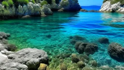 Una pequeña cala en un entorno rocoso en un mar de aguas cristalinas