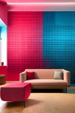 Gradient Ombre: Create a mesmerizing ombre effect by arranging modular panels in a gradient transition of colors, starting from a deep, rich hue and gradually fading into a soft, muted tone. for a living room wall