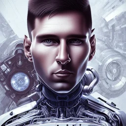 portrait face lionel messi, robot, argentina flag intricate, sci-fi, cyberpunk, future,