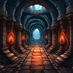 fantasy cartoon hellscape arena stone hallway