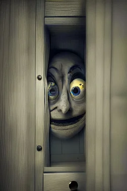 Creepy face peering out of the wardrobe