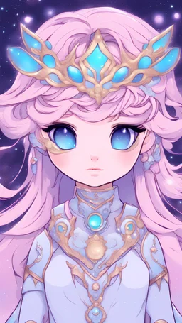 Cosmic Fantasy, Ethereal Guardian Magical Girls, Celestial Companions, Digital art, Enchanting Art, Magical girl Characters, adoptable, Adoptables, Nebula Patterns, Mesmerizing Colors, Surreal Glow, Cosmic Themes, Whimsical Fantasy, Cosmic Beauty, Enigmatic Eyes, cutesy chibi anime style, clean lineart, solid color background, extremely detailed, chibi style