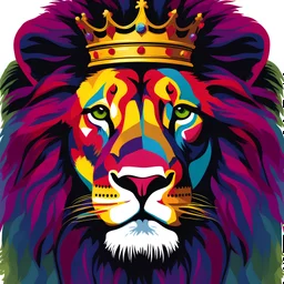 lion with crown. multi colors. photographic.