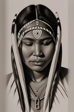 Indigenous woman praying pencil drawing