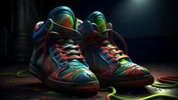 Fotorealtà delle splendide scarpe da ginnastica IN PELLE a forma di LEONE di lee jeffries, 8k, dettagli elevati, rendering fluido, unreal engine 5, cinema 4d, HDR, effetto LUCIDO, colori vividi