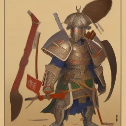 Ukiyo-e Style , Male Samuri in armour, full body and head