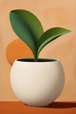 Organic Abstraction": Create a minimalist artwork of big single pot that blends organic forms and minimalist aesthetics, symbolizing the interconnectedness of all living things, vibrant rich, shady, midcentury artwork, earthen background