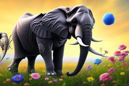 large flowers and happy elephant and blue sky