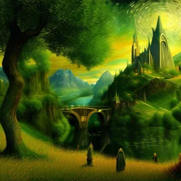 Epic Drawing of scenery of The LOTR estilo Van Gogh 4k