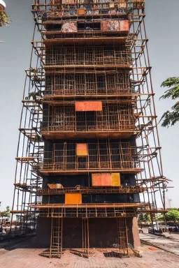 futuristic pinhole camera in Kente, rusted clocks lens, cinematic, scaffolding, cyberpunk, 8k quality