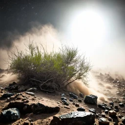 A striking quality Kodak photograph captures a wasteland with liquid and stars, Amano, Audubon, creepy, details of the dust and liquids very accentuated, glossy organic mass, vegetation, adorned with minerals and rocks. Bathed in intense light, eerie, Max Ernst style, white sun, fog