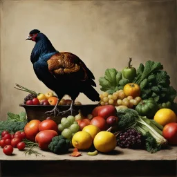 [Shattered Image, Shot the texture and then rewound the film and double exposed from a 1970 B series movie] Still Life with Game Fowl, Vegetables and Fruits by Juan Sánchez Cotán,