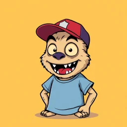 cartoon monster wearing a ballcap and T-shirt on solid color background